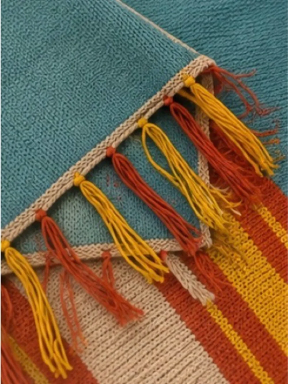 Handmade Southwestern Throw – Teal, Rust & Mustard Fringe